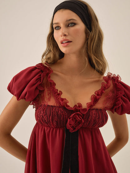 Claudine Chiffon Mini Dress - Oxblood | For Love and Lemons