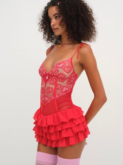 Heartbeat Lace Slip Dress - Red | For Love and Lemons