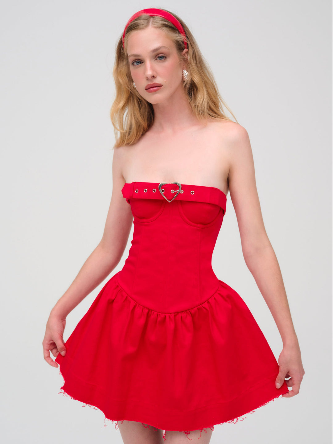 Lipstick Denim Mini Dress - Red | For Love and Lemons