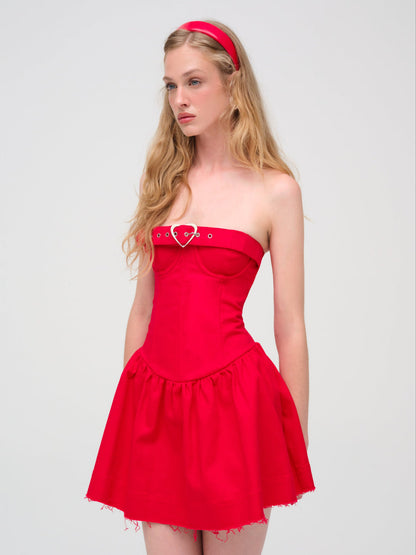 Lipstick Denim Mini Dress - Red | For Love and Lemons