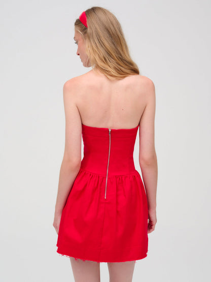 Lipstick Denim Mini Dress - Red | For Love and Lemons