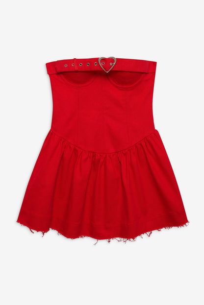 Lipstick Denim Mini Dress - Red | For Love and Lemons