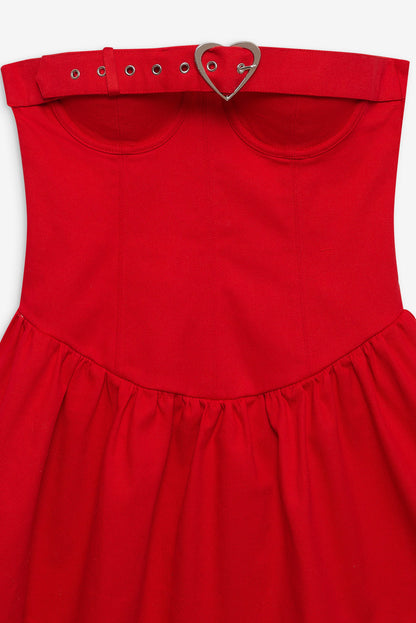 Lipstick Denim Mini Dress - Red | For Love and Lemons