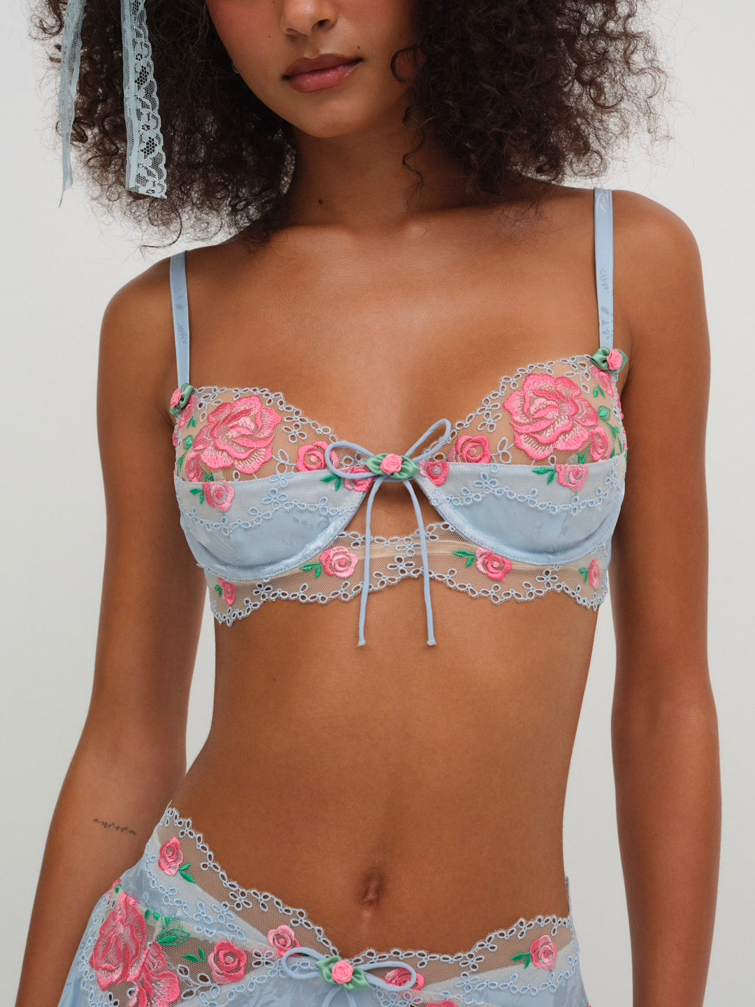 Vintage Rose Eyelet Bra - Blue | For Love and Lemons