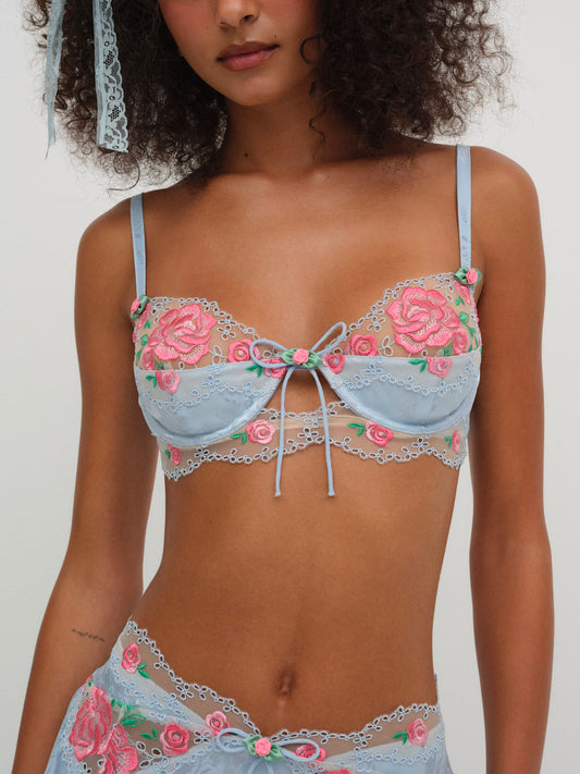 Vintage Rose Eyelet Bra - Blue | For Love and Lemons