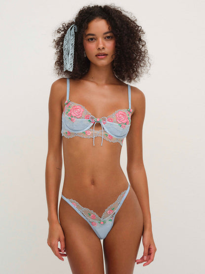 Vintage Rose Eyelet Bra - Blue | For Love and Lemons