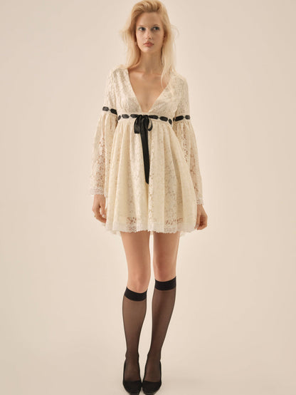 Creampuff Lace Mini Dress - Cream | For Love and Lemons