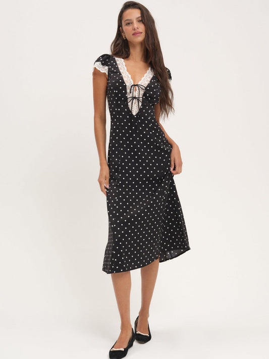 Cross Your Heart Midi Dress - Black Dot | For Love and Lemons
