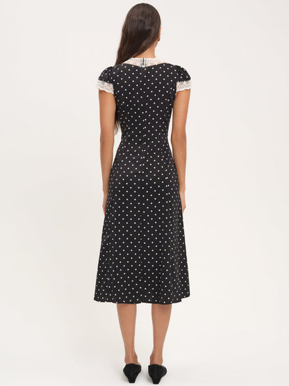 Cross Your Heart Midi Dress - Black Dot | For Love and Lemons