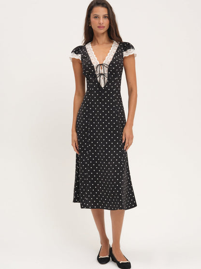 Cross Your Heart Midi Dress - Black Dot | For Love and Lemons
