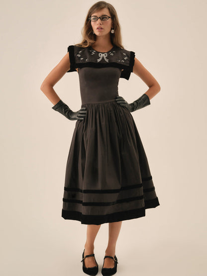 Train Station Poplin Midi Dress - Black | For Love and Lemons