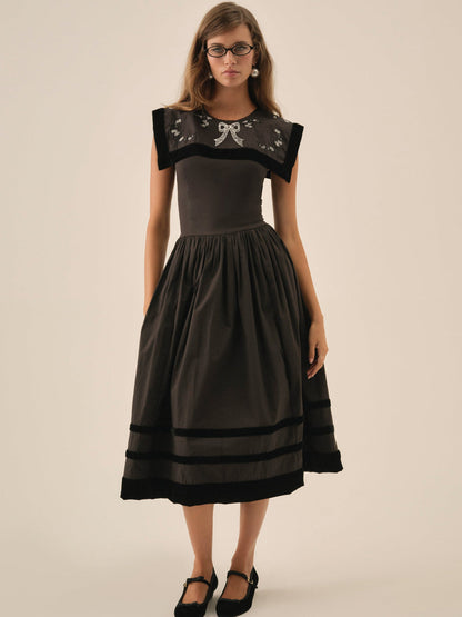 Train Station Poplin Midi Dress - Black | For Love and Lemons