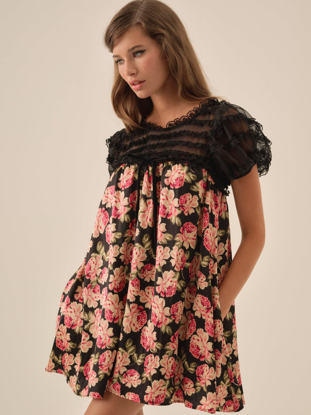 Belmond Floral Mini Dress - Black | For Love and Lemons