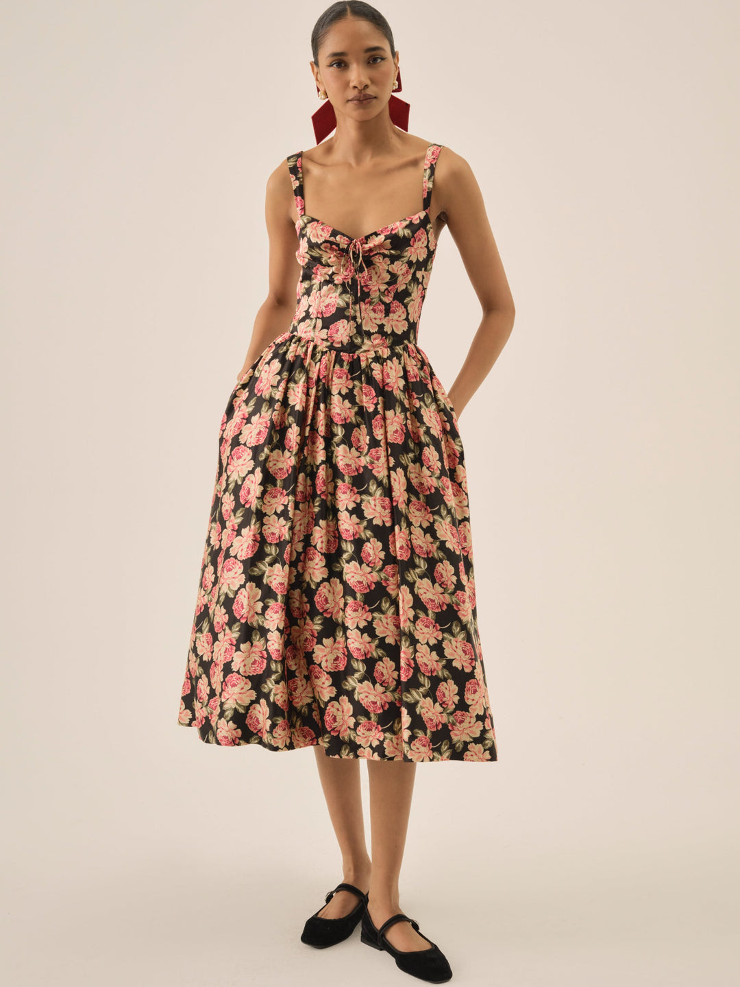 Belmond Floral Midi Dress - Black | For Love and Lemons