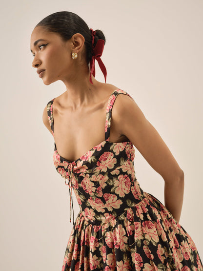Belmond Floral Midi Dress - Black | For Love and Lemons