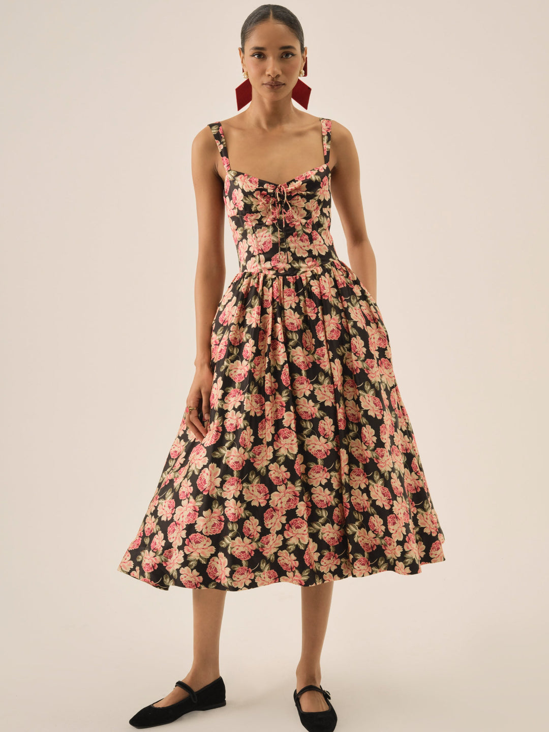 Belmond Floral Midi Dress - Black | For Love and Lemons