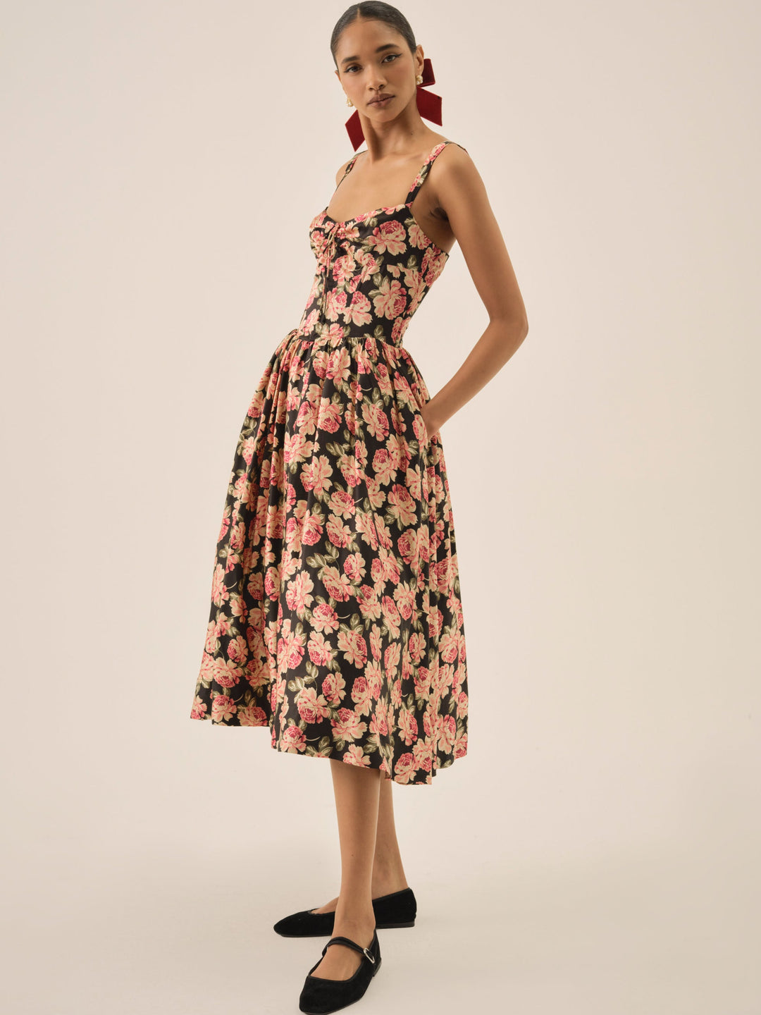 Belmond Floral Midi Dress - Black | For Love and Lemons