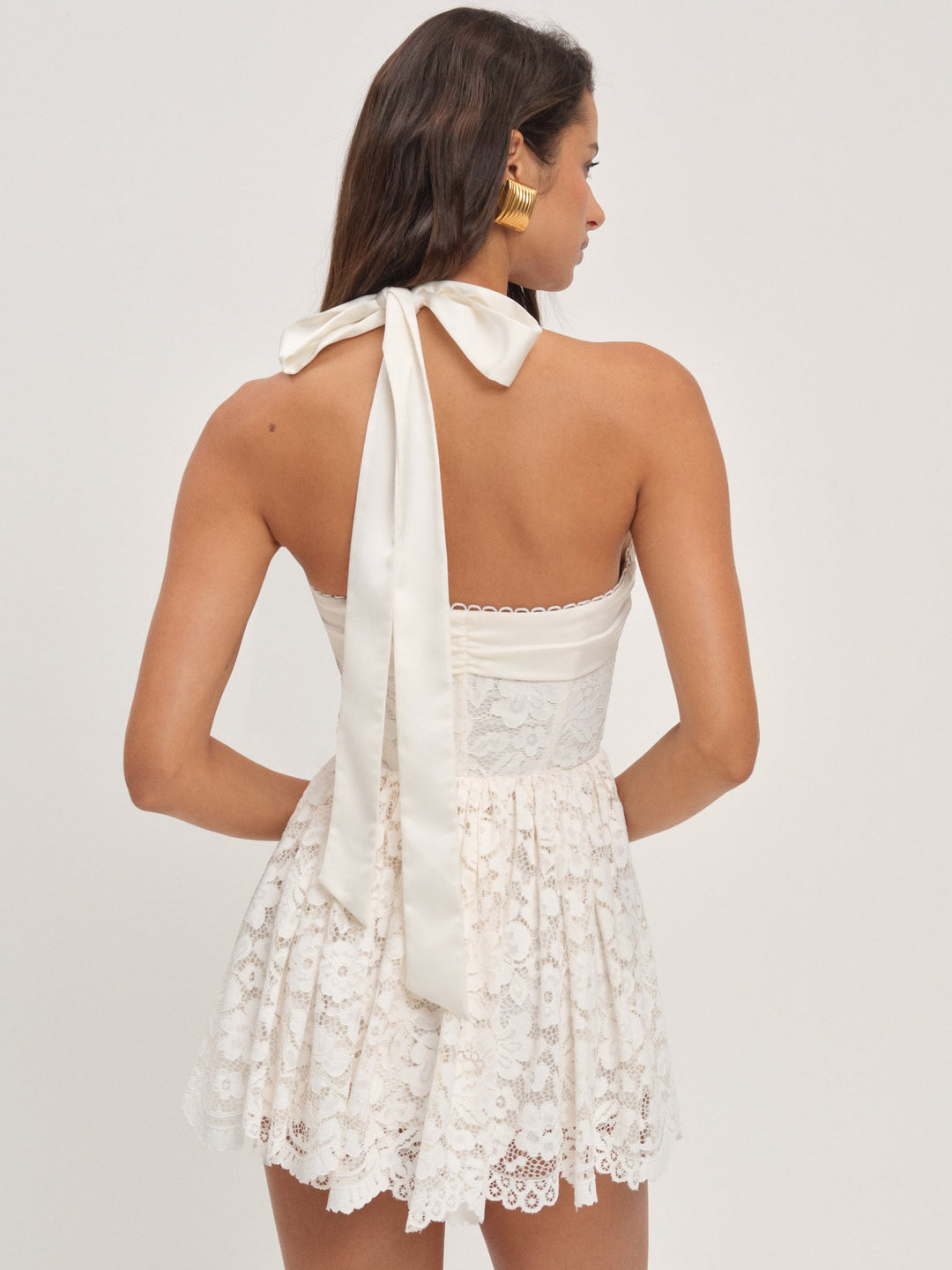 Lakeside Lace Halter Mini Dress - Cream | For Love and Lemons