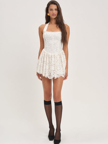 Lakeside Lace Halter Mini Dress - Cream | For Love and Lemons