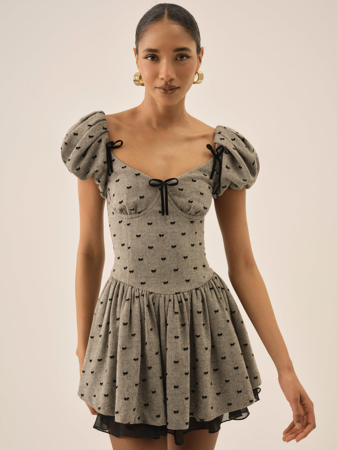 Twill Bow Mini Dress - Grey | For Love and Lemons