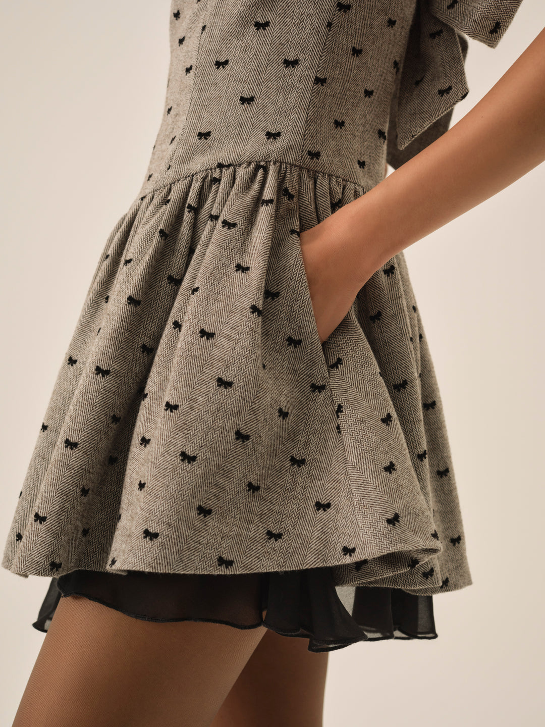 Twill Bow Mini Dress - Grey | For Love and Lemons