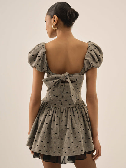 Twill Bow Mini Dress - Grey | For Love and Lemons
