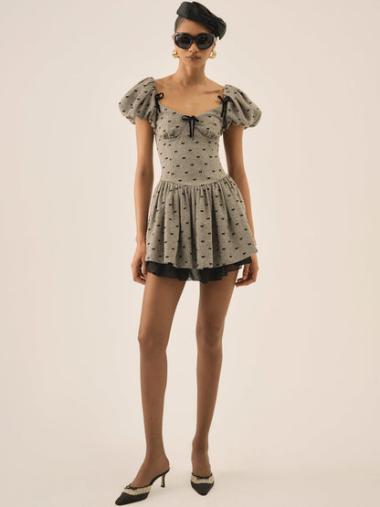 Twill Bow Mini Dress - Grey | For Love and Lemons