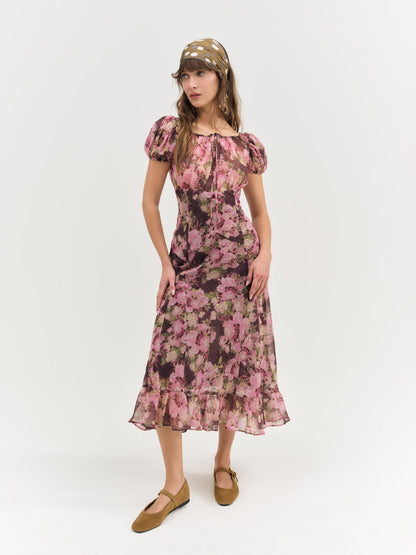 Adeline Floral Midi Dress - Brown | For Love and Lemons