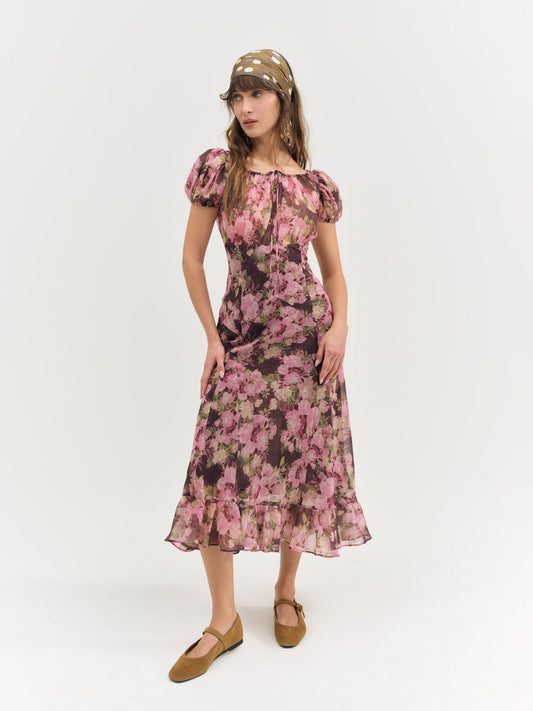 Adeline Floral Midi Dress - Brown | For Love and Lemons