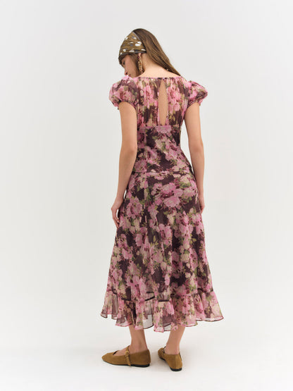 Adeline Floral Midi Dress - Brown | For Love and Lemons