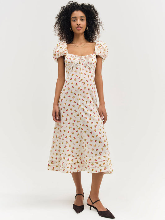 Adahlia Floral Midi Dress - Cream | For Love and Lemons