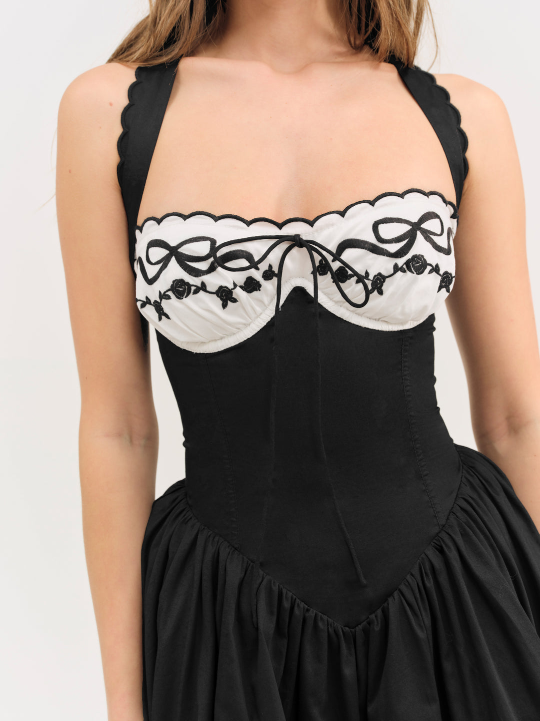 Tea Time Poplin Bustier Mini Dress - Black | For Love and Lemons