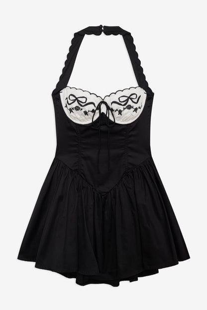 Tea Time Poplin Bustier Mini Dress - Black | For Love and Lemons