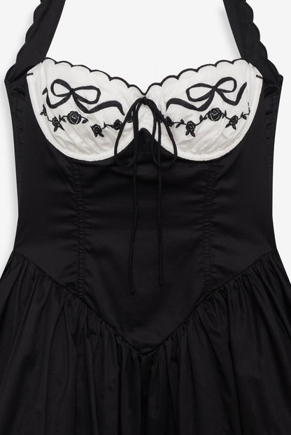 Tea Time Poplin Bustier Mini Dress - Black | For Love and Lemons