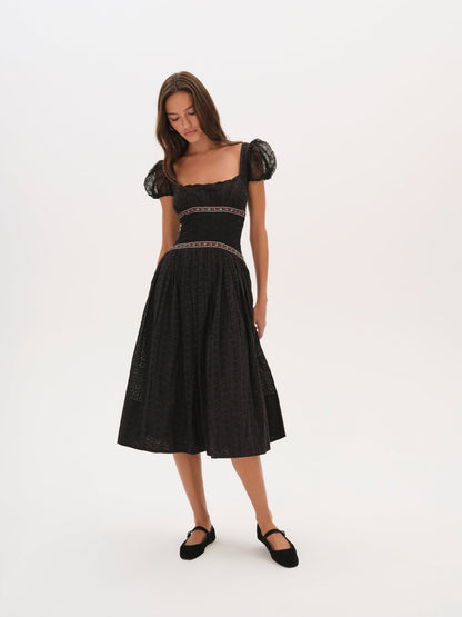 Verbana Eyelet Midi Dress - Black | For Love and Lemons