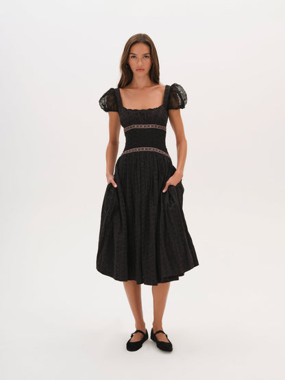 Verbana Eyelet Midi Dress - Black | For Love and Lemons
