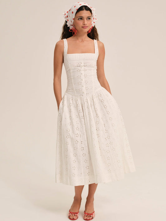 Dreamy Daisy Midi Dress - White | For Love and Lemons