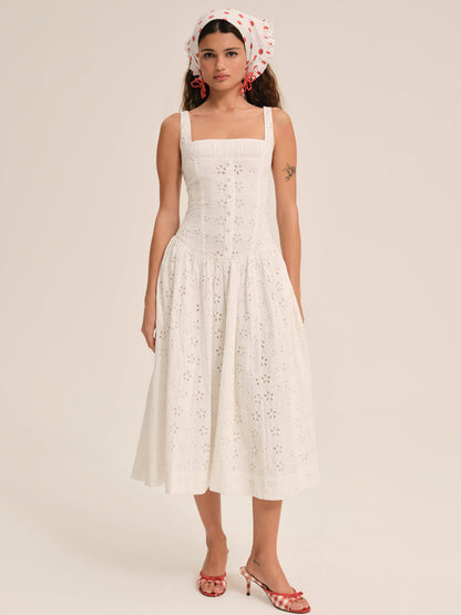 Dreamy Daisy Midi Dress - White | For Love and Lemons