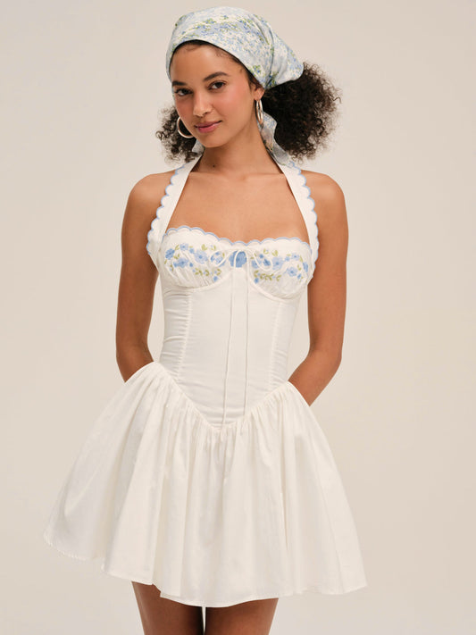 Tea Time Poplin Bustier Mini Dress - White | For Love and Lemons