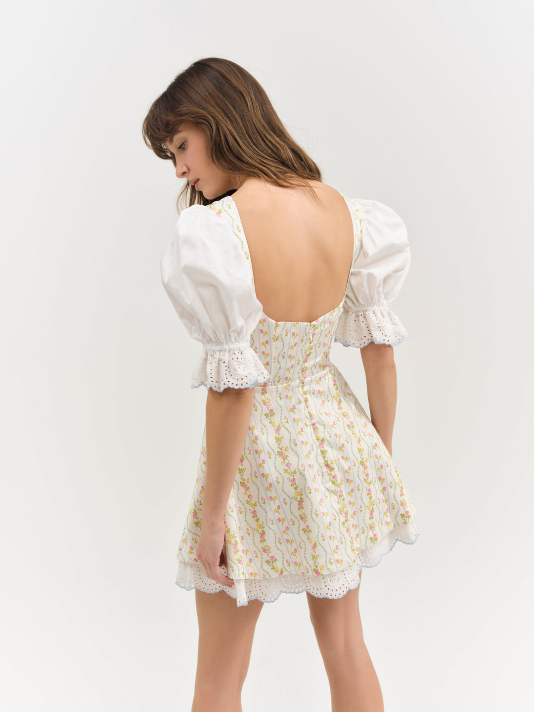 Brigitta Floral Short Sleeve Mini Dress - Ivory | For Love and Lemons
