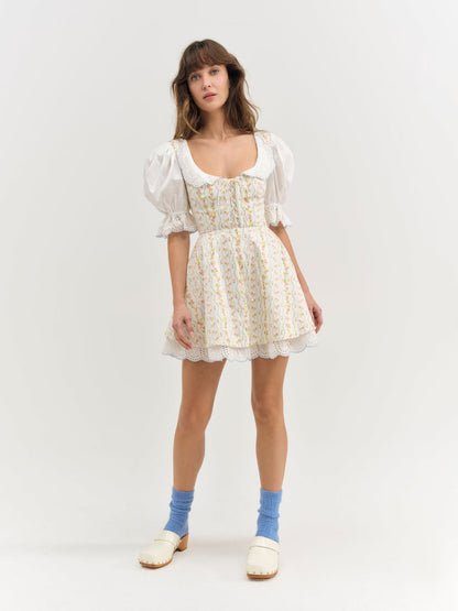 Brigitta Floral Short Sleeve Mini Dress - Ivory | For Love and Lemons