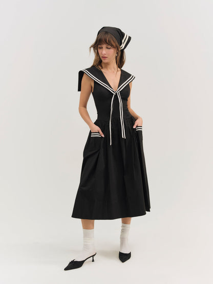 Helena Poplin Collared Midi Dress - Black | For Love and Lemons