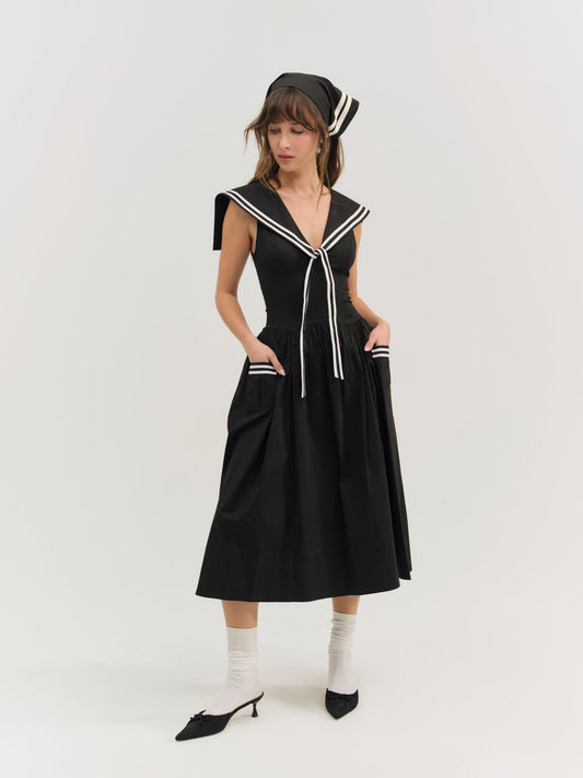 Helena Poplin Collared Midi Dress - Black | For Love and Lemons