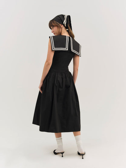 Helena Poplin Collared Midi Dress - Black | For Love and Lemons