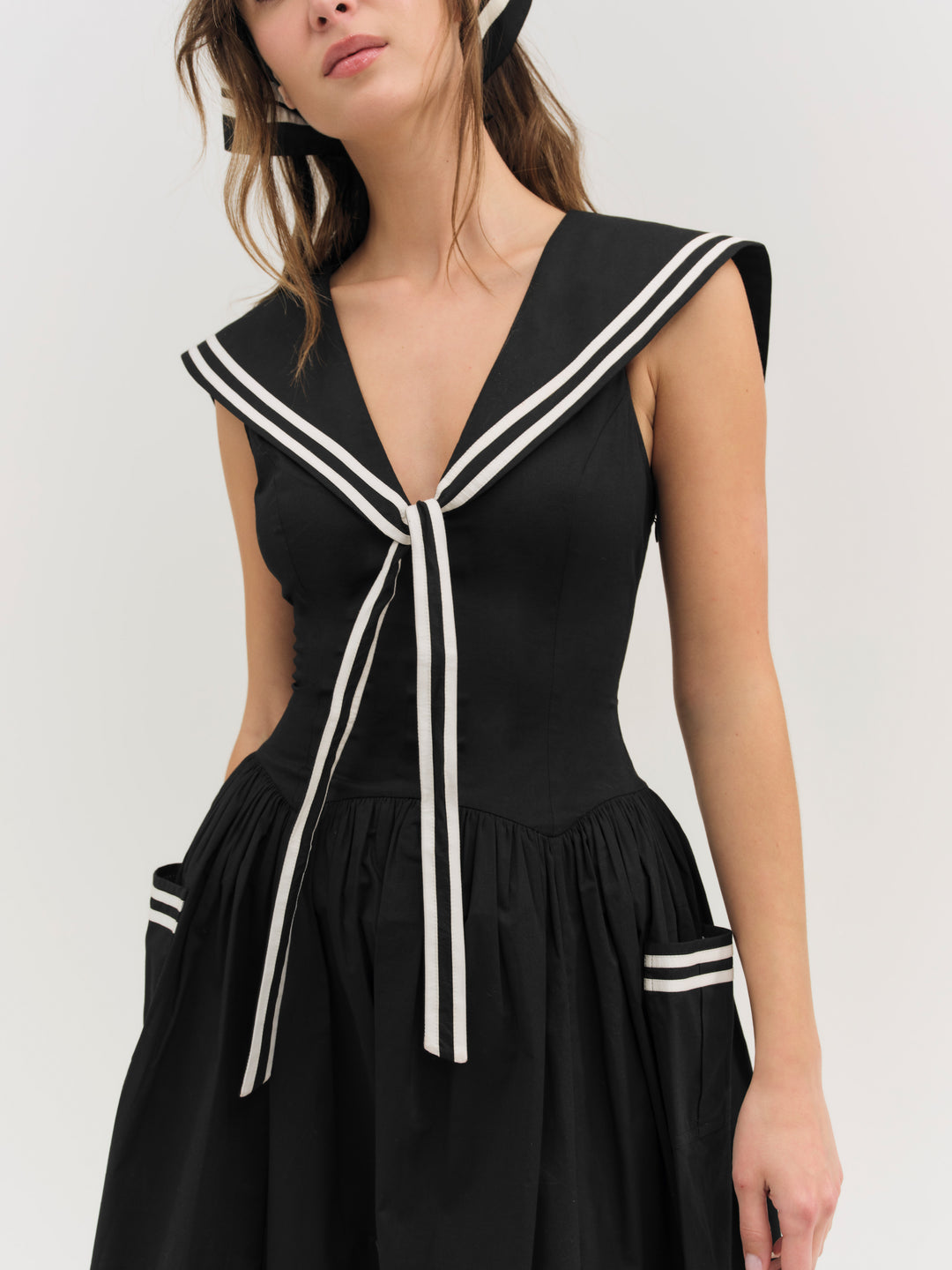 Helena Poplin Collared Midi Dress - Black | For Love and Lemons