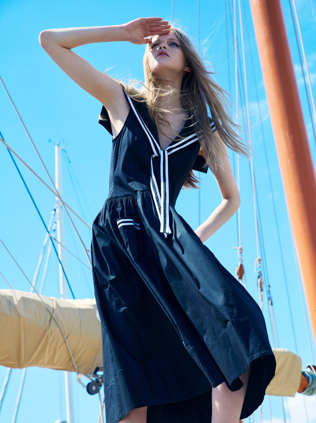 Helena Poplin Collared Midi Dress - Black | For Love and Lemons