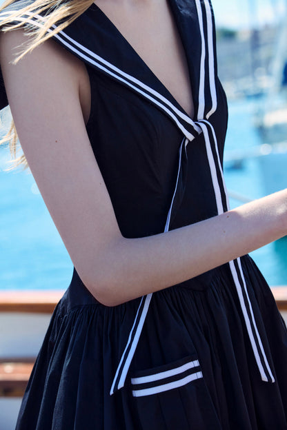 Helena Poplin Collared Midi Dress - Black | For Love and Lemons