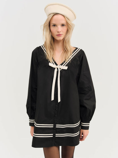Helena Poplin Long Sleeve Mini Dress - Black | For Love and Lemons