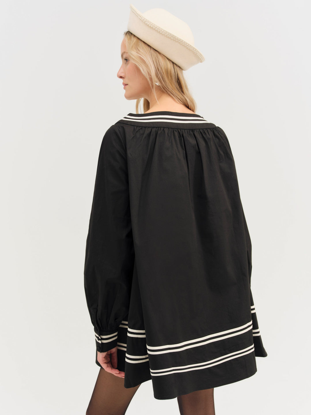Helena Poplin Long Sleeve Mini Dress - Black | For Love and Lemons