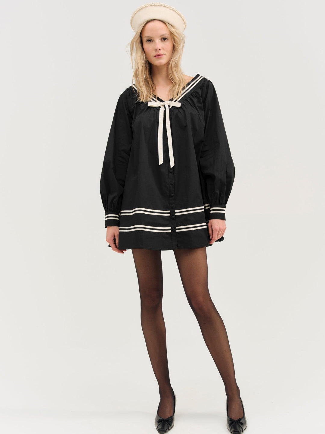 Helena Poplin Long Sleeve Mini Dress - Black | For Love and Lemons